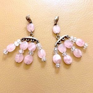 Sterling Silver Rose Quartz Pink Stone Chandelier Dangle Statement Earring VTG